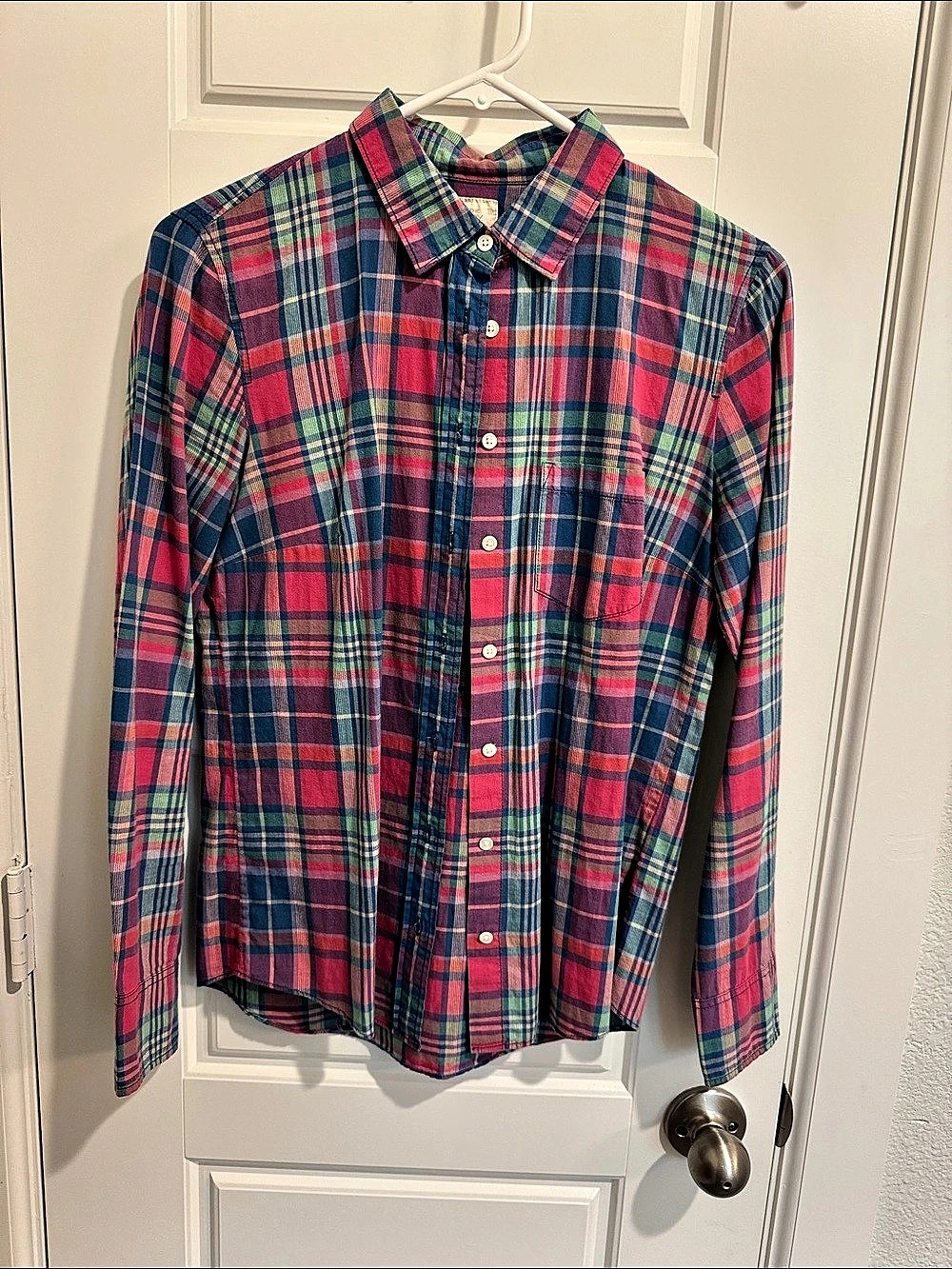 J.Crew The Boy Shirt Plaid Cotton Button-Down Blue & Pink Size 0